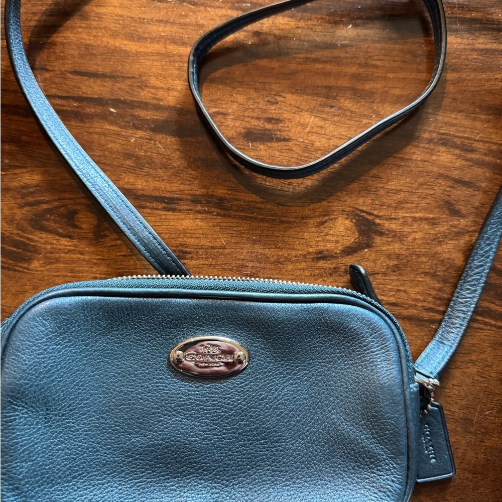 Coach Light Blue Leather Crossbody Bag with Adjustable Strap